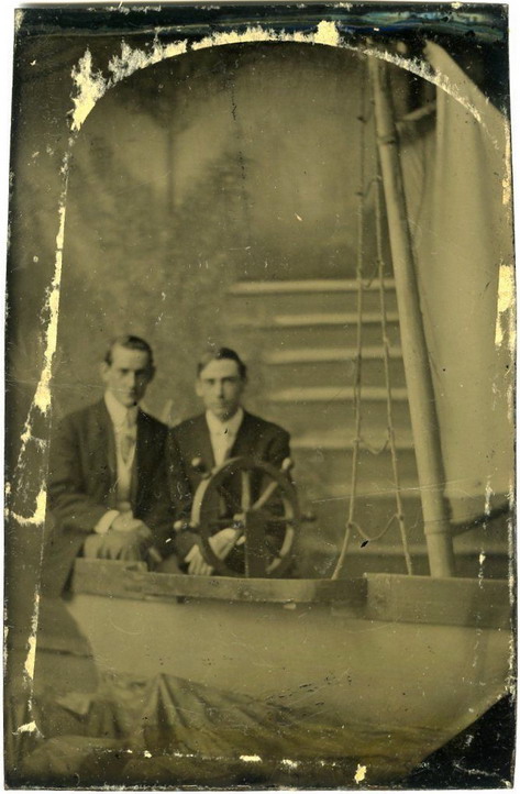 men together boat backdrop