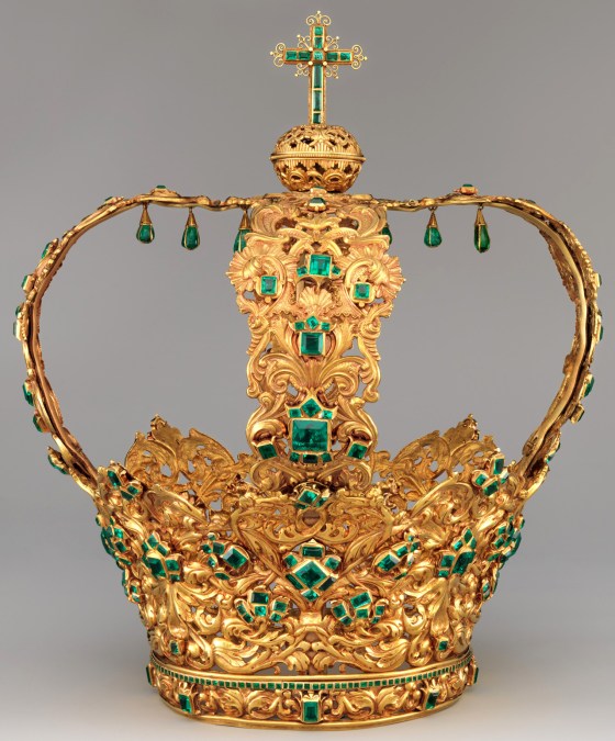 Unknown Artist Crown of the Virgin of the Immaculate Conception, known as the Crown of the Andes, ca. 1660‚Äì1770 Colombian,  Gold, repouss√© and chased; emeralds; 13 1/2 in. (34.3 cm) Body diameter: 13 1/4 in. (33.7 cm) The Metropolitan Museum of Art, New York, Purchase, Lila Acheson Wallace Gift, Acquisitions Fund and Mary Trumbull Adams Fund, 2015 (2015.437) http://www.metmuseum.org/Collections/search-the-collections/21698