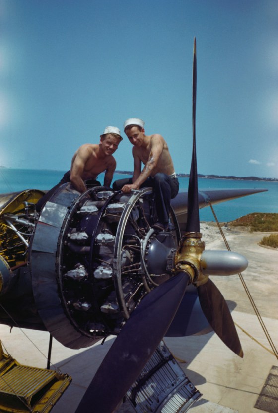 Archival still of two U.S. Navy sailors working on an engine during the North African campaign circa 1943, somewhere in the Mediterranean.  HISTORY’s new series WWII in HD premieres Sunday, November 15th at 9pm ET.