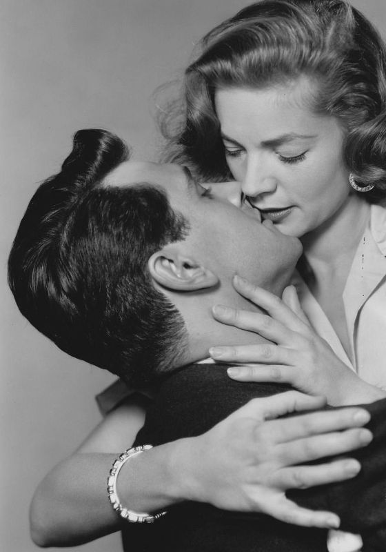 Rock Hudson and Lauren Bacall in a publicity still for Written on the Wind, 1956