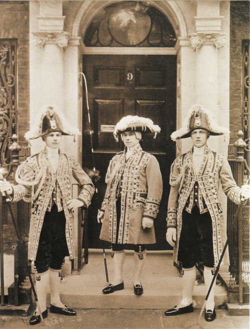 Coachman and Footmen of the Right Honourable 3rd Lord Egerton of Tatton outside 9 Seamore Place, Mayfair, before the Coronation of George V, 1911