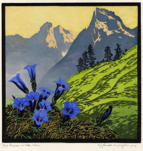 austria Tyrolean Colour Woodcut 1935