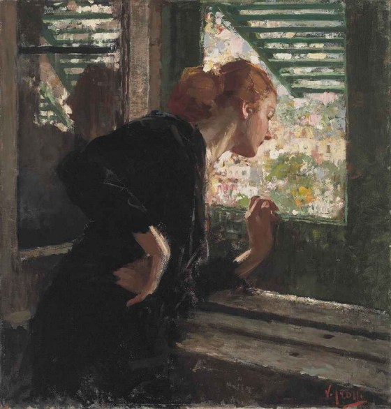 Lady at a window, Vincenzo Irolli. Italian