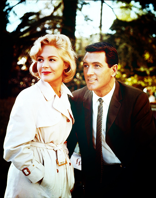 Sandra Dee and Rock Hudson on the set of Come September (c. 1960)