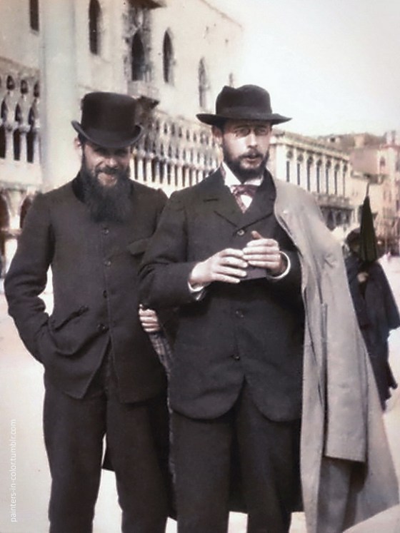Pierre Bonnard (holding his Kodak box camera) with Ker-Xavier Roussel in Venice 1899, photographed by Edouard Vuillard.