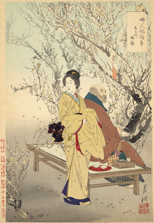 japanese-art-woman-and-blossoming-plum-1887-ogata-gekko