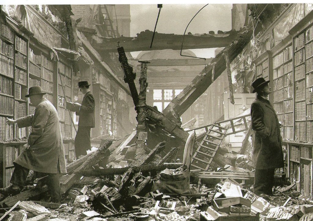 Library Explosion People checking out a bombed library, London, WWII | MATTHEW'S ISLAND