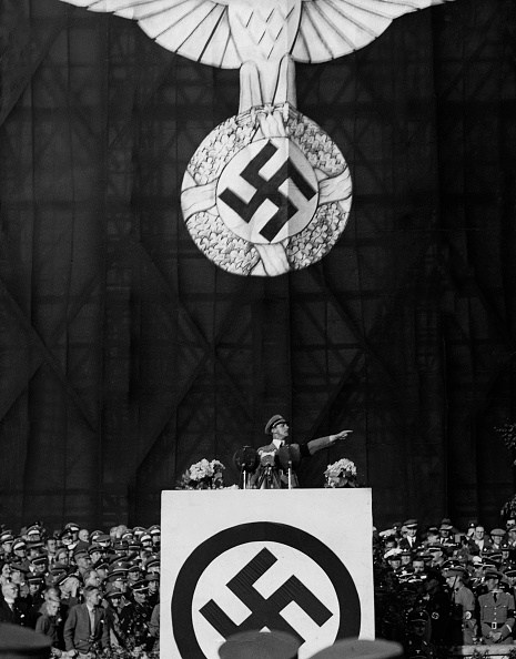 (GERMANY OUT) Goebbels, Joseph - Politician, NSDAP, Germany *29.10.1897-01.05.1945+ - Goebbels speaking at the event of the ' Gautag ' at the Tempelhofer Feld - undated - Photographer: Herbert Hoffmann - Published by: 'B.Z.' 01.07.1935 Vintage property of ullstein bild (Photo by Herbert Hoffmann/ullstein bild via Getty Images)