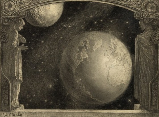 Earth with the Milky Way and Moon, 1918 by Władysław Theodor Benda