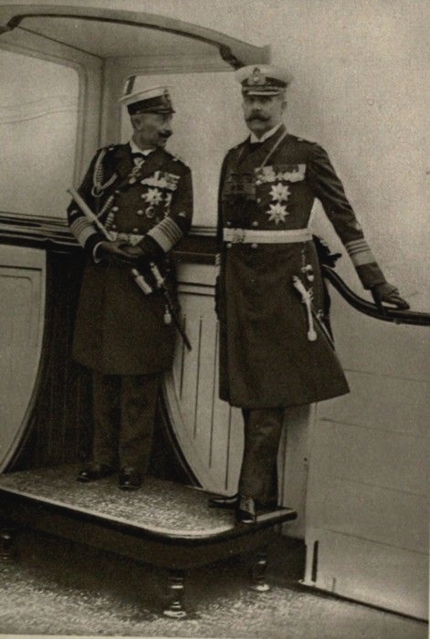 Archduke Franz Ferdinand and Kaiser Wilhelm II on board of the Hohenzollern. Circa 1906