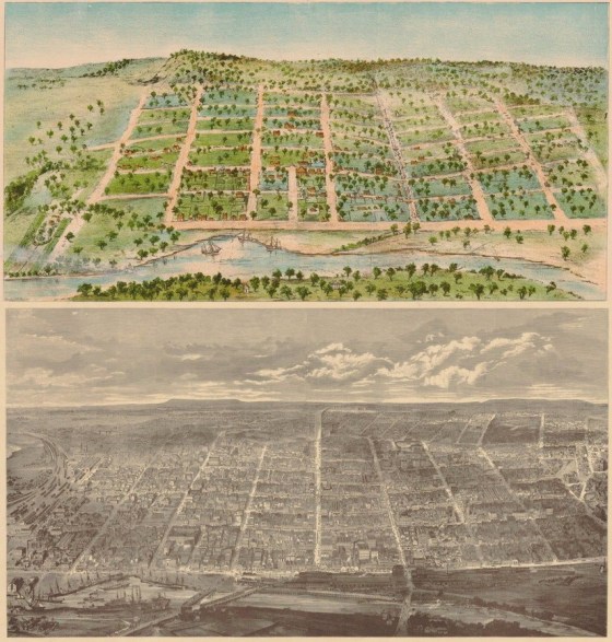 Melbourne (Australia) 33 years apart in 1838 and in 1871.