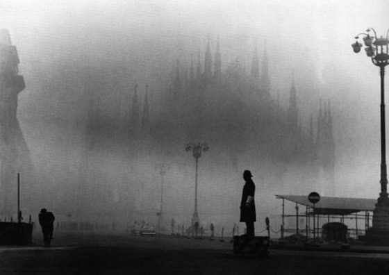 The Milan Cathedral shrouded in fog, 1960s