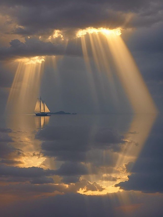 Sailboat and sunbeams