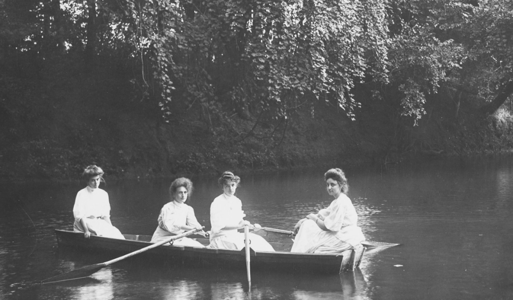 Four women in a boat, Kansas, circa&nbsp;1900