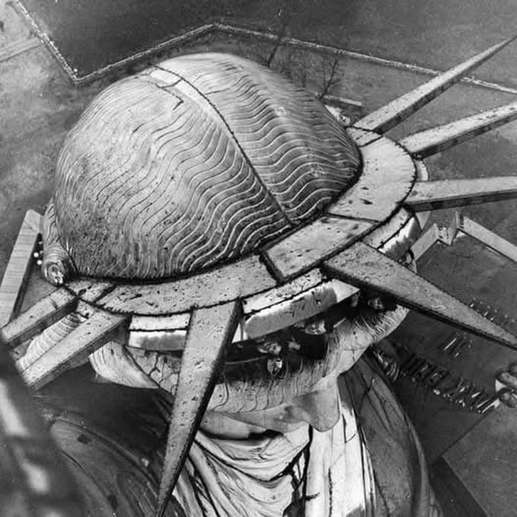 The top of the Statue of Liberty’s head as seen from the&nbsp;torch
